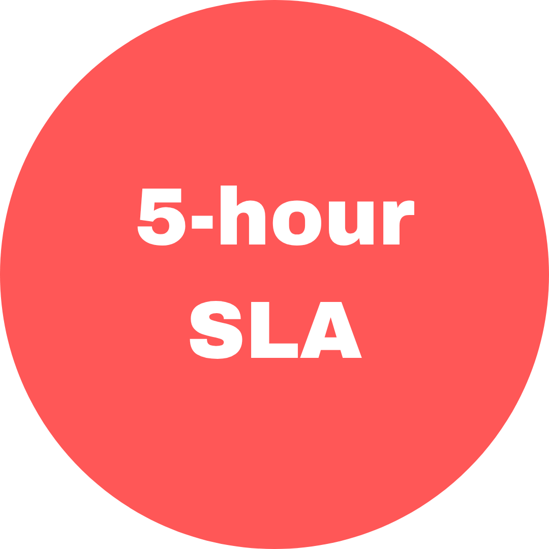 Red circle with white text reading 5-hour SLA