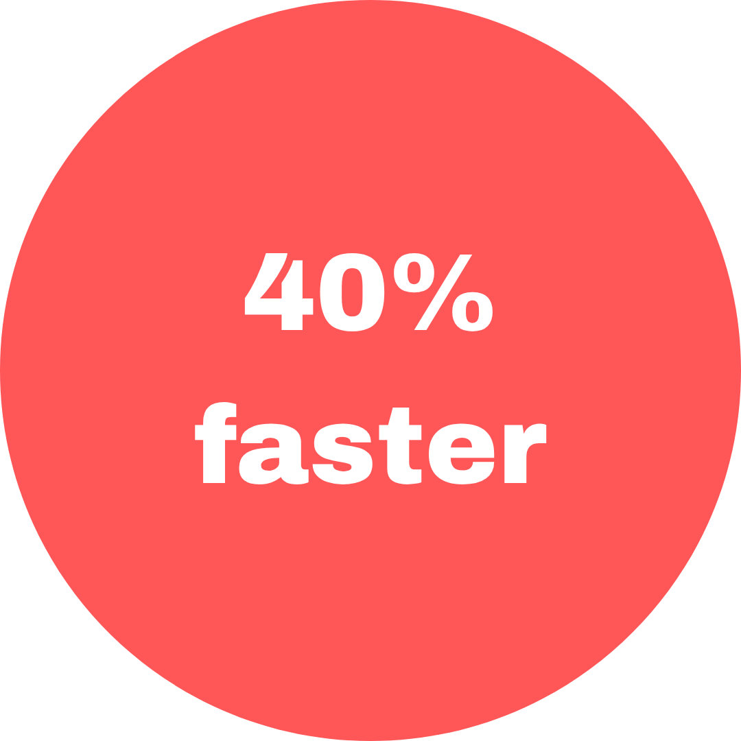 Red circle with text saying 40% faster