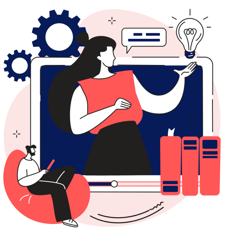 Graphic style - person watching another person on screen