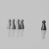 Six pawn pieces in a group with one single piece left out