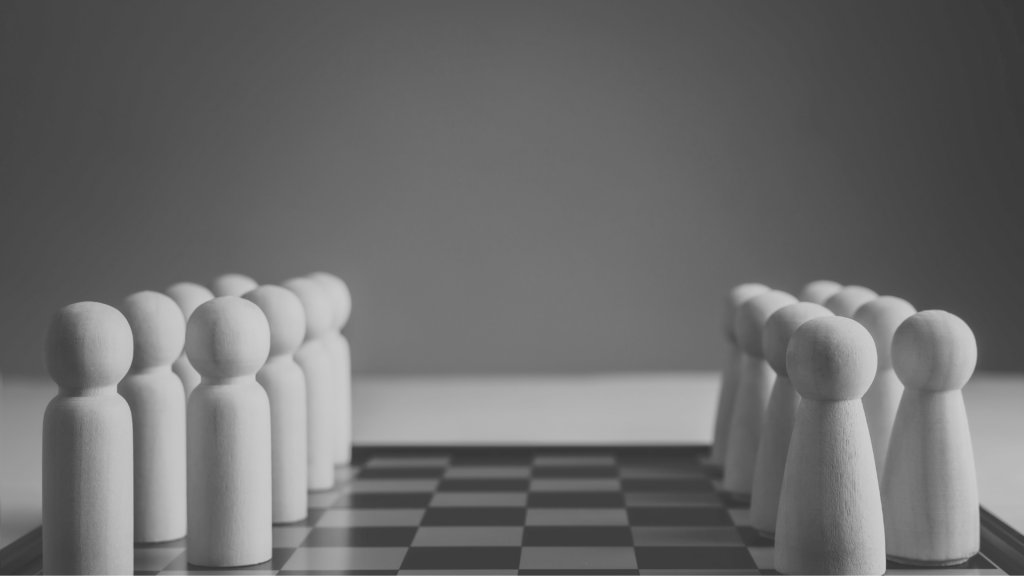 Chess pieces on a board