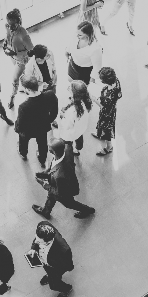 People networking in a foyer