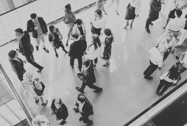 People networking in a foyer